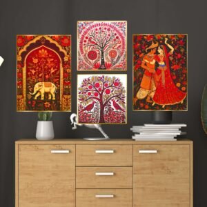 Set of Four Wall Paintings for Wall Dacoration Golden Framed Wall Paintings for Living Room & Bedroom Wall Art for Home Decoration & Office Wall DΓ©cor (13x10 inch CH-GD4-3)