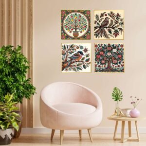 Set of Four Wall Paintings for Wall Dacoration Golden Framed Wall Paintings for Living Room & Bedroom Wall Art for Home Decoration & Office Wall DΓ©cor (13x10 inch CH-GD4-7)