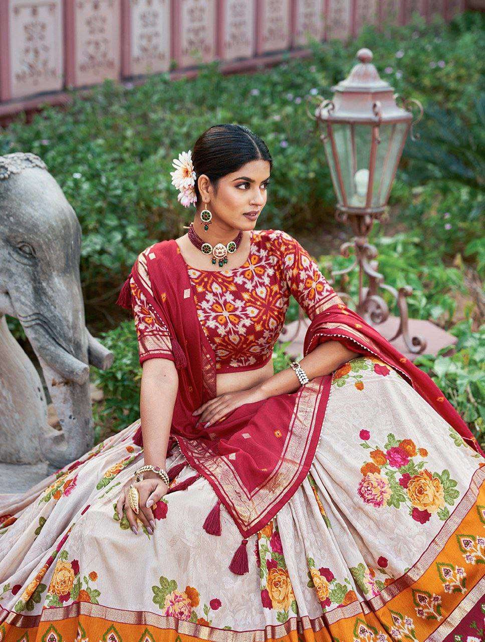 Women's Patola Print Tussar Silk Lehenga Choli Dupatta Set - Image 3