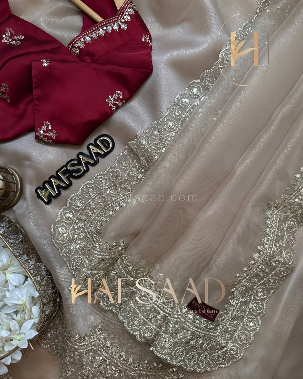Luxurious Ivory Organza Dupatta with Heavy Golden Sequin & Zari Cutwork Border – Perfect for Weddings & Festive Layering - Image 8