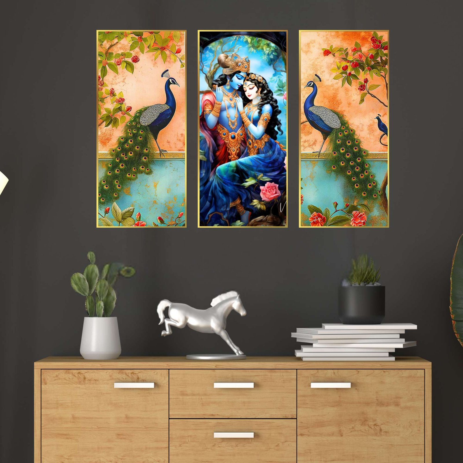 Set of Three large Wall Paintings for Wall Dacoration Golden Framed Wall Paintings for Living Room & Bedroom Wall Art for Home Decoration & Office Wall Décor (14x11 inch CH-LGD3-7)